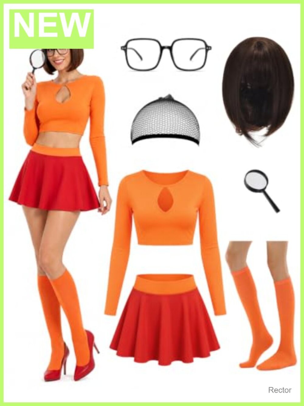 7PC Women's Halloween Cosplay Costume Set Cropped Top Mini Skirt